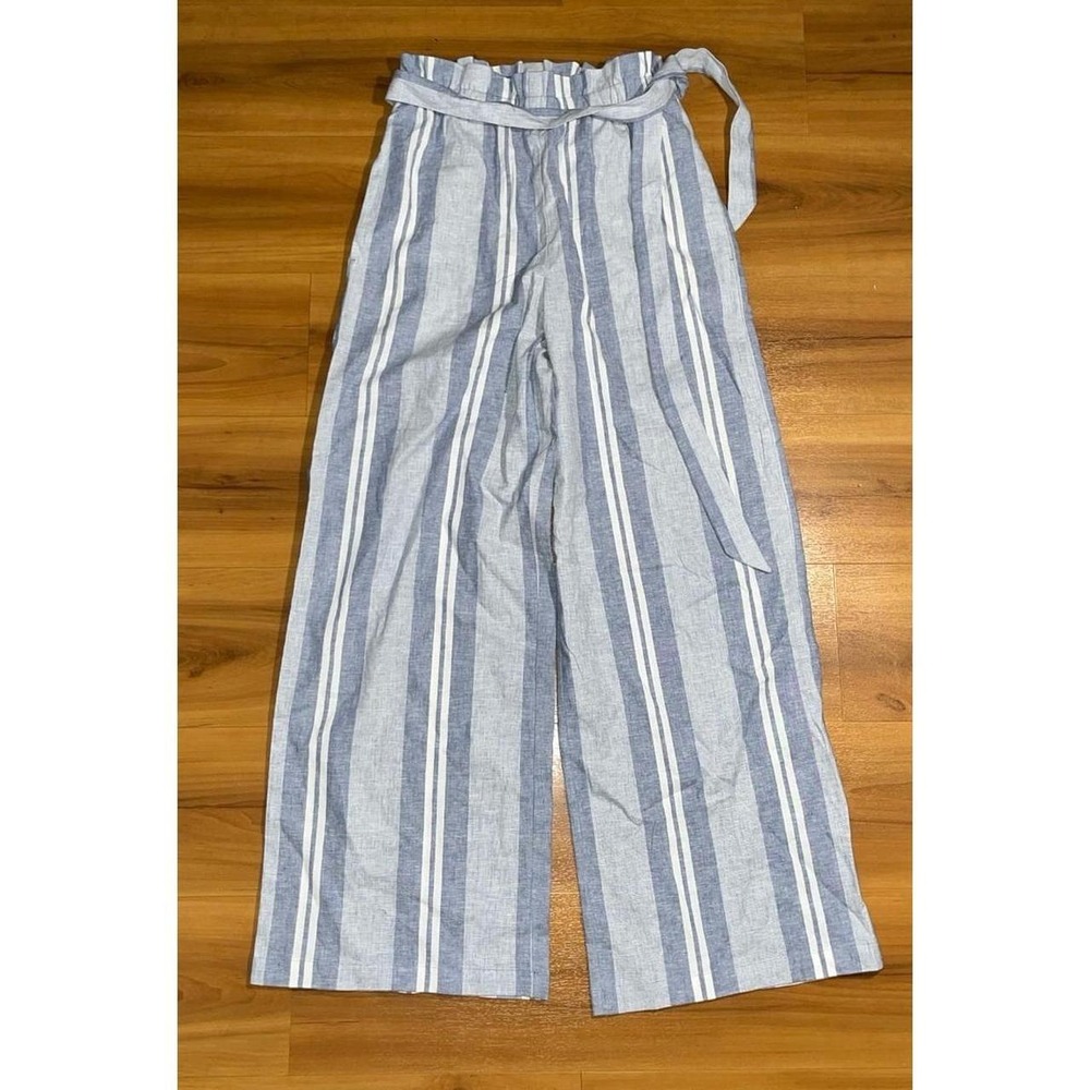 NWOT Express Linen Blend High Rise Stripe Belted Wide Leg Pants